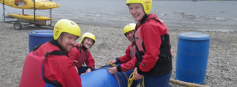 team raft building Coniston Water